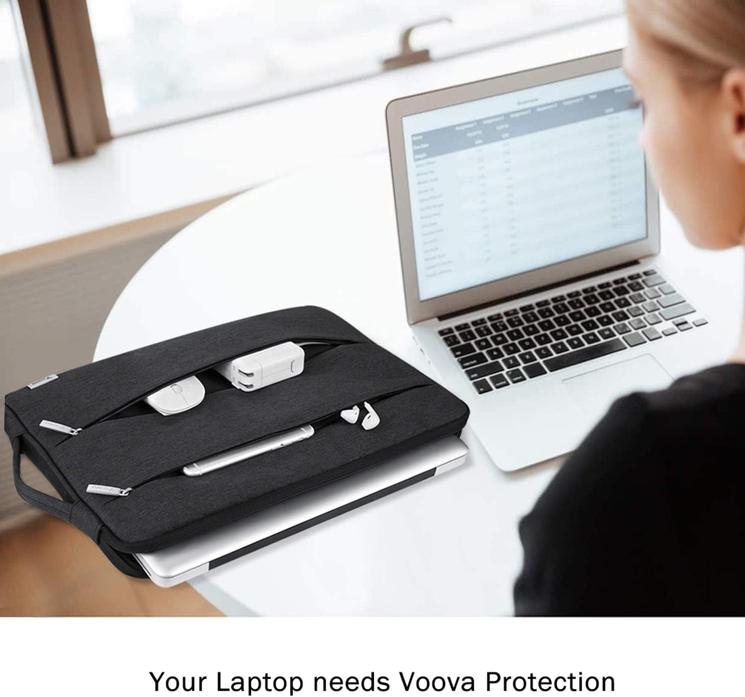 13 13.6 Inch Laptop Sleeve Case Compatible with Macbook Air 13 M1/M2/M3/M4 2020-2025, Macbook Pro 13/14, Ipad Air/Pro 13, Waterproof Slim Computer Bag Cover with Handle, Black