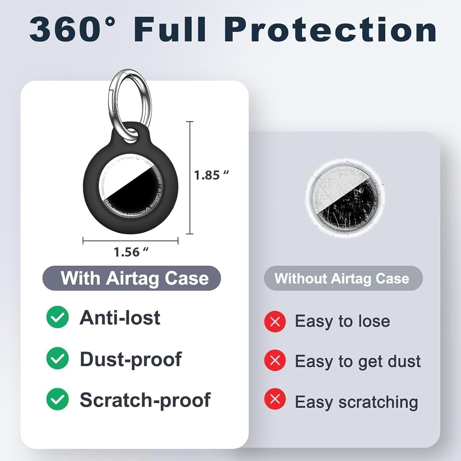 1|2|4 Pack for Airtag Holder Case with Keychain, Shockproof GPS Cover Anti-Scratch Key Chain for Air Tags, for Airtag Accessories for GPS Item Tracker Cases for Bags, Luggages, Black